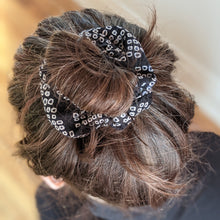 Load image into Gallery viewer, white and black scrunchie worn on hair bun