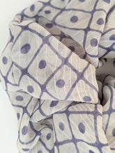 Load image into Gallery viewer, pirple dot and line scrunchie close up