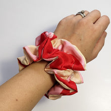 Load image into Gallery viewer, red pink scrunchie on wrist