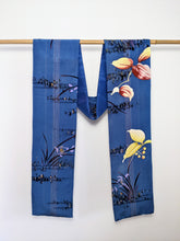 Load image into Gallery viewer, Silk Kimono Scarf - Blue with Colourful Flowers