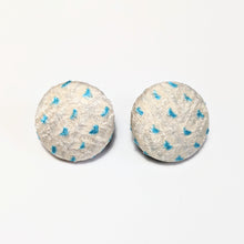 Load image into Gallery viewer, Shibori Button Earring - white and tiffany blue
