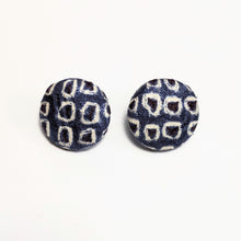 Load image into Gallery viewer, Shibori Button Earring - dark navy