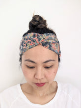 Load image into Gallery viewer, Silk Turban Headband - Green Ume and Sakura
