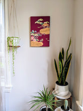 Load image into Gallery viewer, Japanese bridge landscape wall art (red purple)