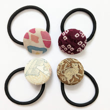 Load image into Gallery viewer, Silk Covered Button hair tie (Fun Patterns 4 variations)
