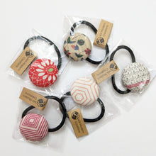 Load image into Gallery viewer, Silk Covered Button hair tie (Flower 6 variations)