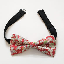Load image into Gallery viewer, Silk Bow Tie - Plum blossoms in red