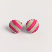 Load image into Gallery viewer, round highlighter pink stripe stud earring
