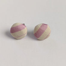 Load image into Gallery viewer, white and light purple stripe round fabric stud earring
