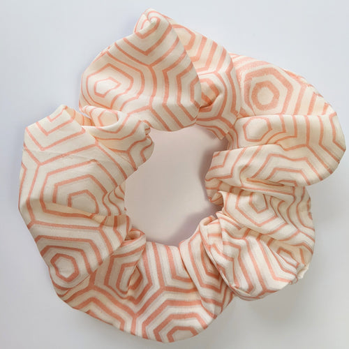 peachy orange hexagon geometric pattern scrunchie