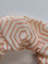 Load image into Gallery viewer, Hexagon peachy orange line scrunchie close up
