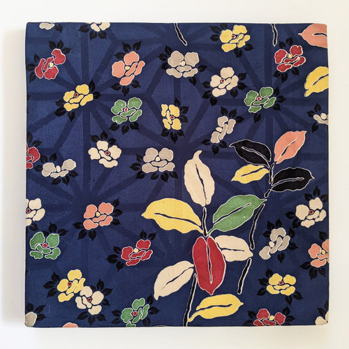 Navy colour square wall art with colourful flowers