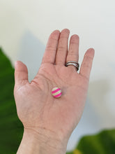 Load image into Gallery viewer, silk earring with pink and white stripe on palm
