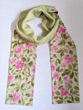 Load image into Gallery viewer, Silk Kimono Scarf - Green and Pink Flowers
