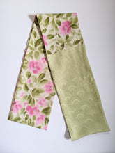 Load image into Gallery viewer, Silk Kimono Scarf - Green and Pink Flowers
