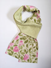 Load image into Gallery viewer, Silk Kimono Scarf - Green and Pink Flowers
