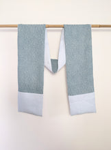 Load image into Gallery viewer, Silk Kimono Scarf - Light Blue and Dark Green Mesh Patterns
