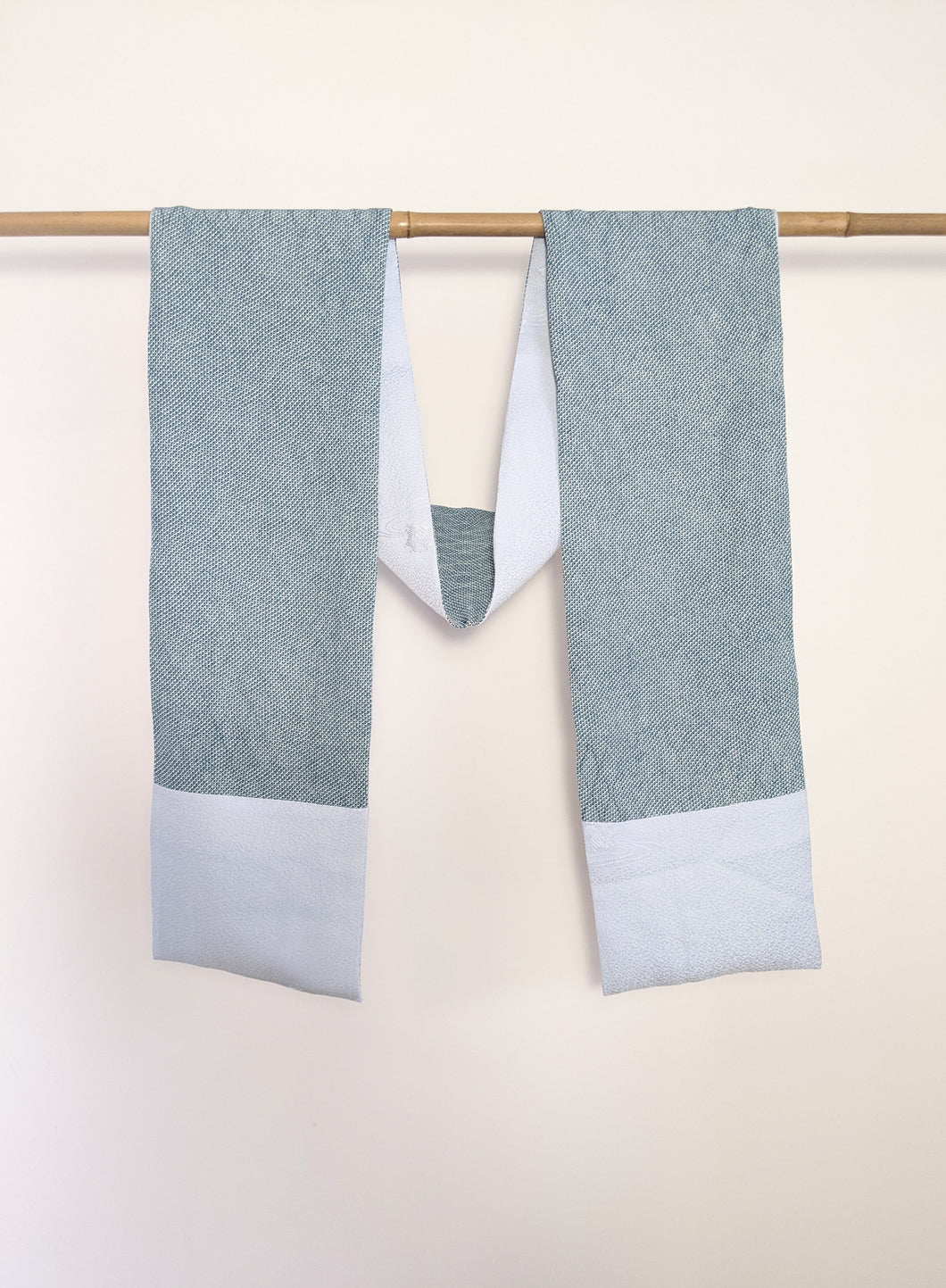 Silk Kimono Scarf - Light Blue and Dark Green Mesh Patterns