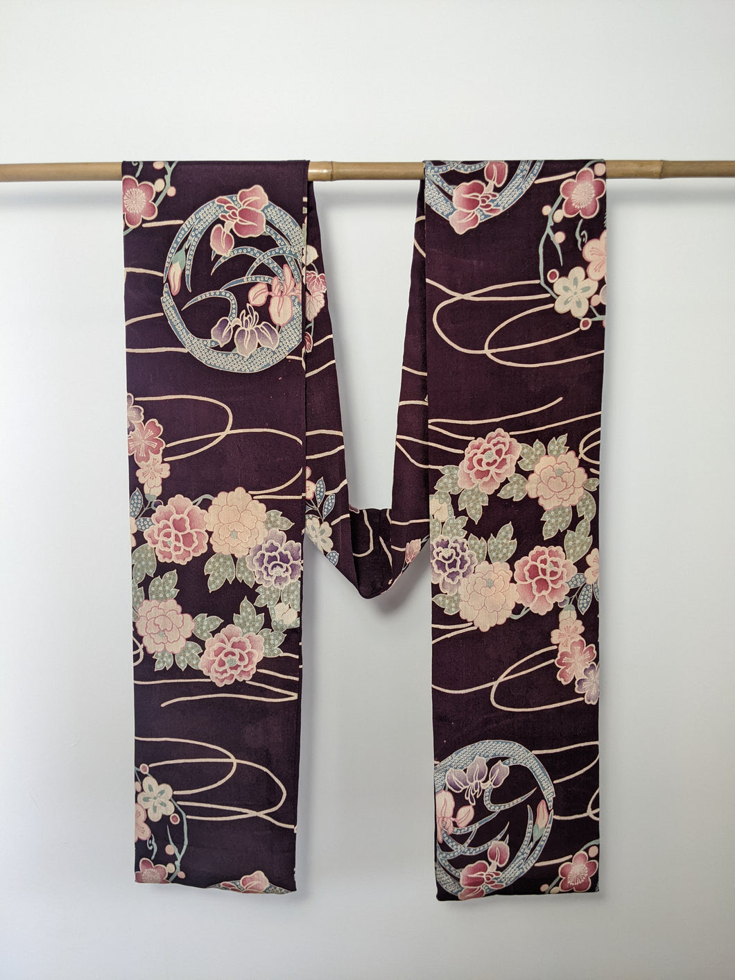 Silk Kimono Scarf - Brown Purple Floral