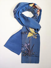 Load image into Gallery viewer, Silk Kimono Scarf - Blue with Colourful Flowers
