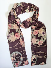 Load image into Gallery viewer, Silk Kimono Scarf - Brown Purple Floral
