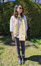 Load image into Gallery viewer, Silk Kimono Scarf - Green and Pink Flowers
