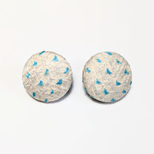 Load image into Gallery viewer, Shibori Button Earring - white and tiffany blue
