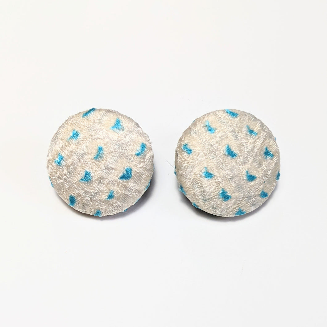 Shibori Button Earring - white and tiffany blue