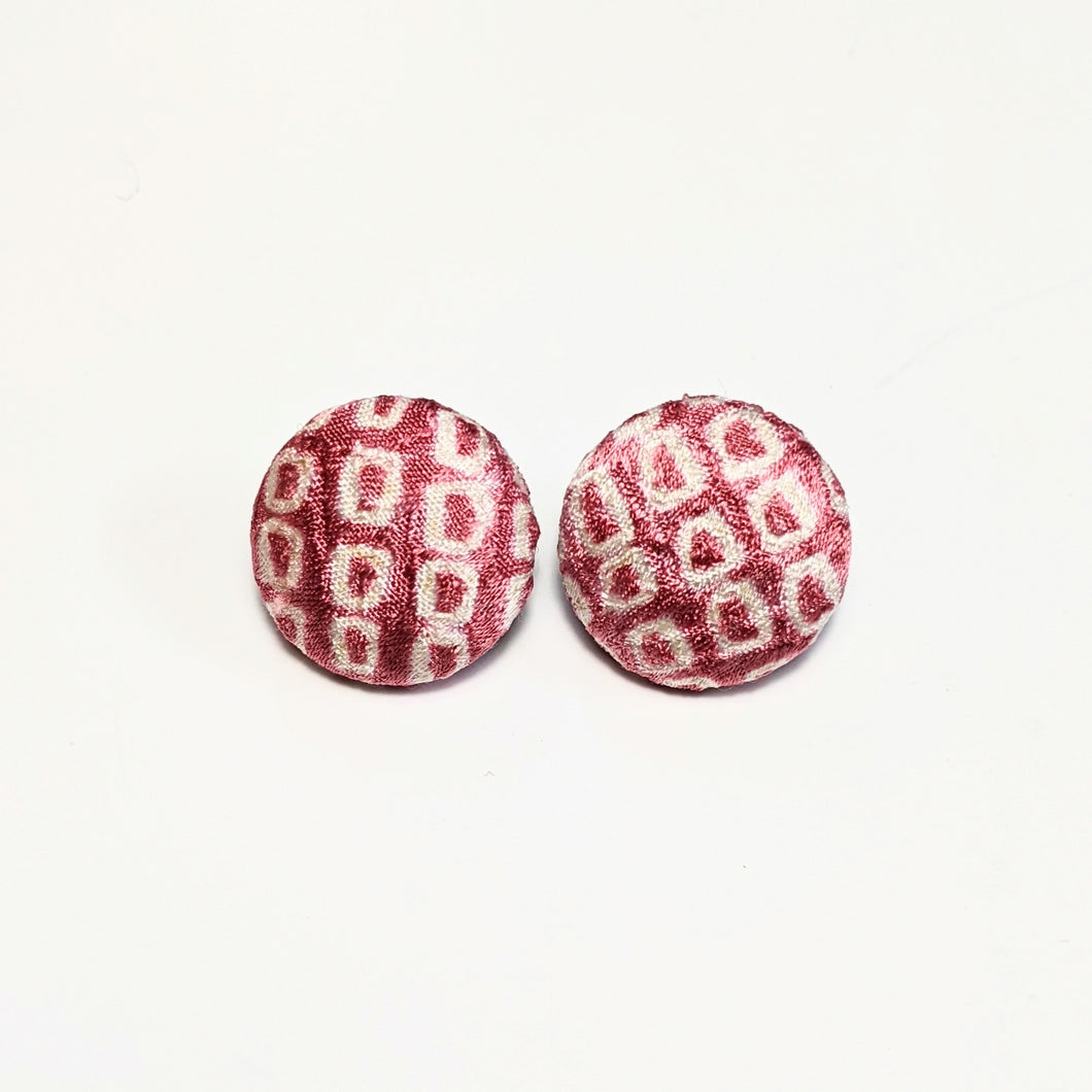 Shibori Button Earring - peachy pink