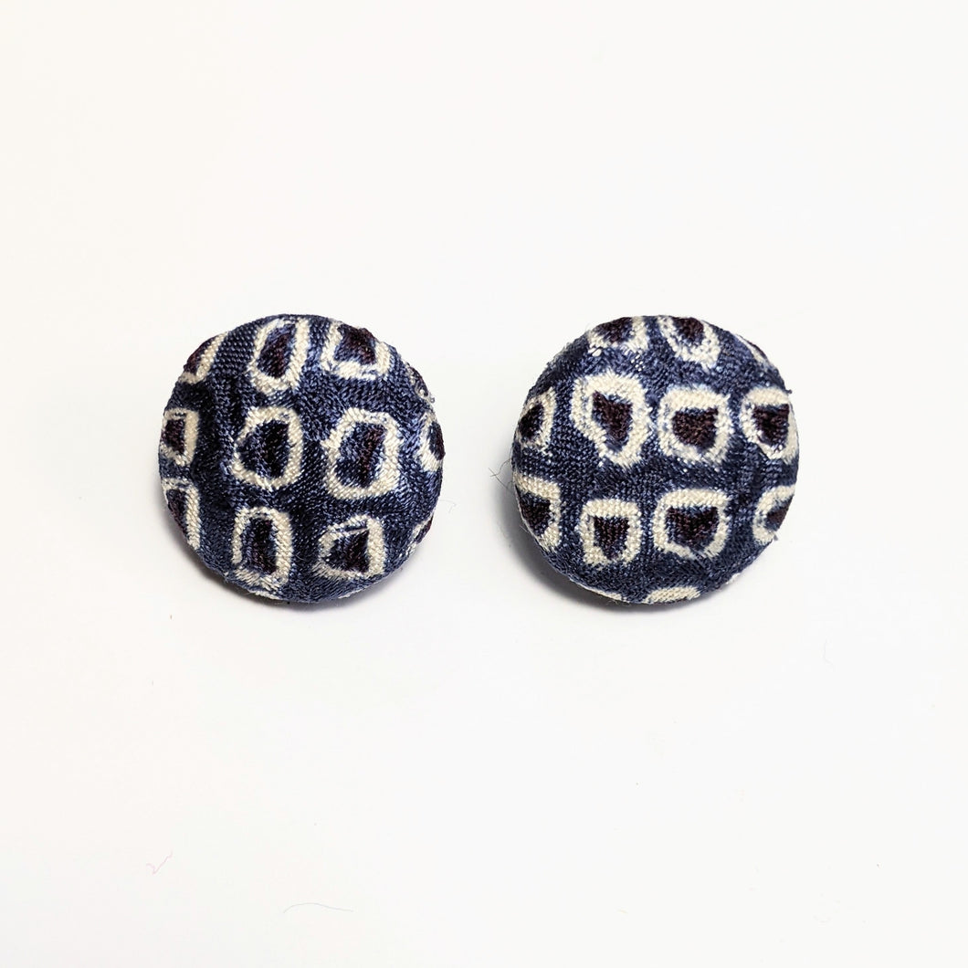 Shibori Button Earring - dark navy