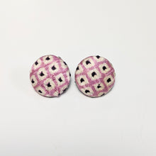 Load image into Gallery viewer, Shibori Button Earring - pink and dark purple
