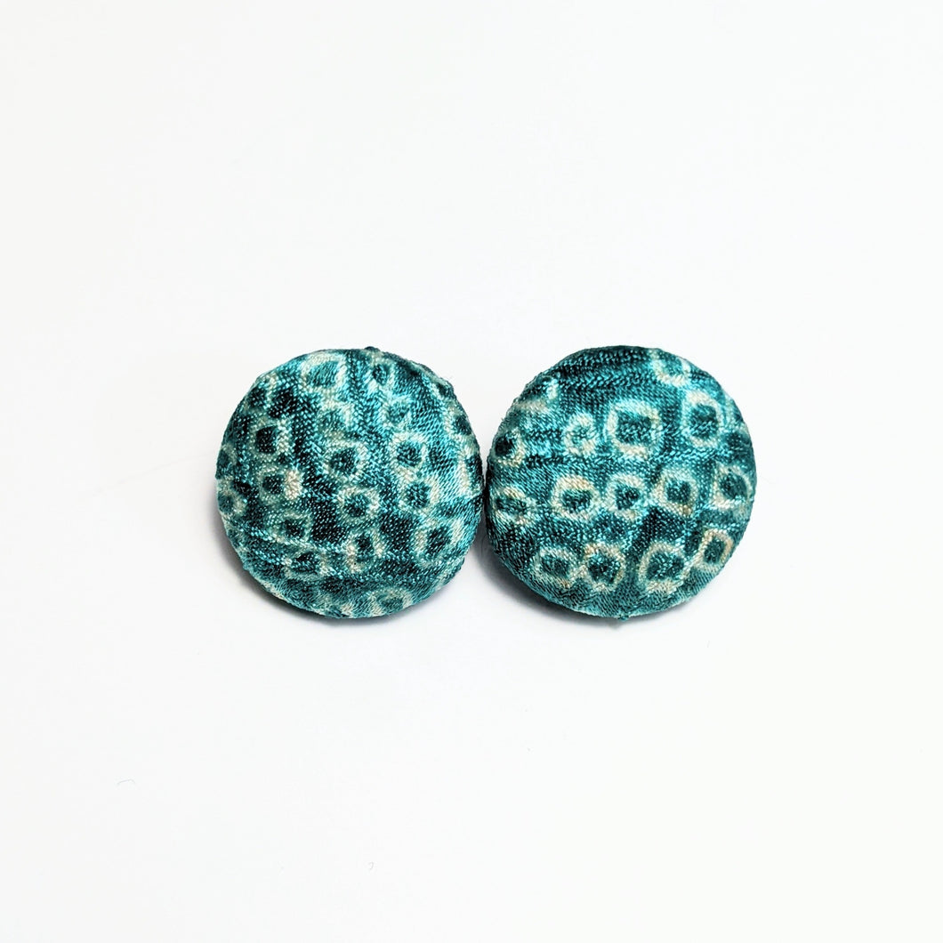 Shibori Button Earring - green