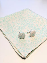 Load image into Gallery viewer, Cufflinks and Pocket Square - White with turquoise flowers
