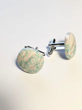 Load image into Gallery viewer, Cufflinks and Pocket Square - White with turquoise flowers
