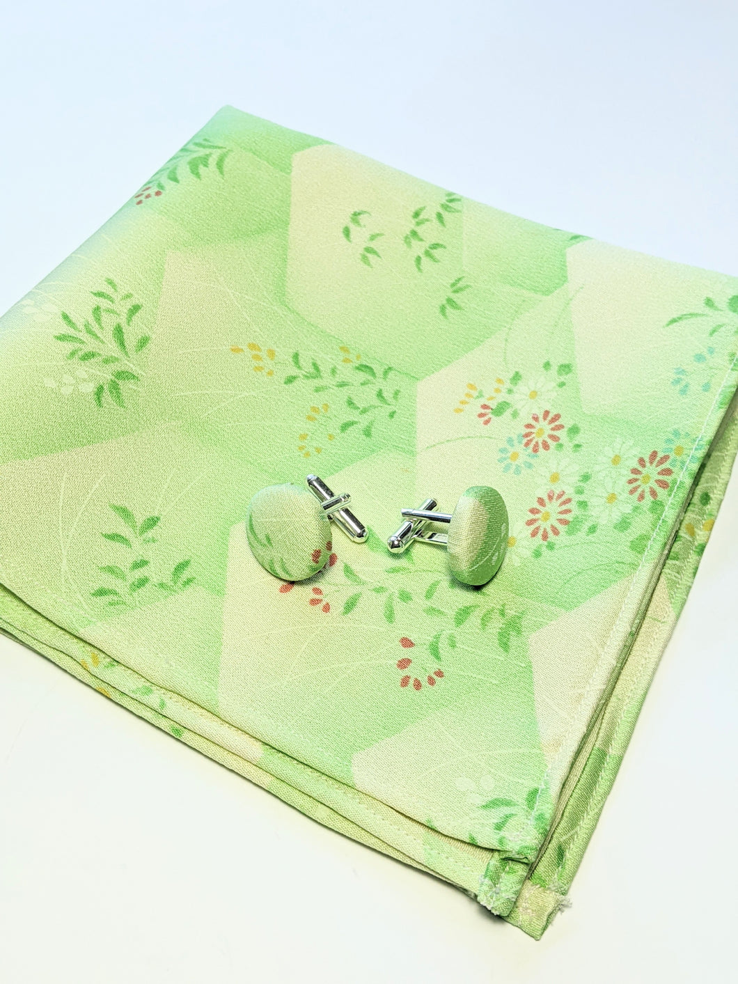 Cufflinks and Pocket Square - Green Floral