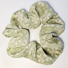 Load image into Gallery viewer, Green Ume and Sakura Silk Scrunchie
