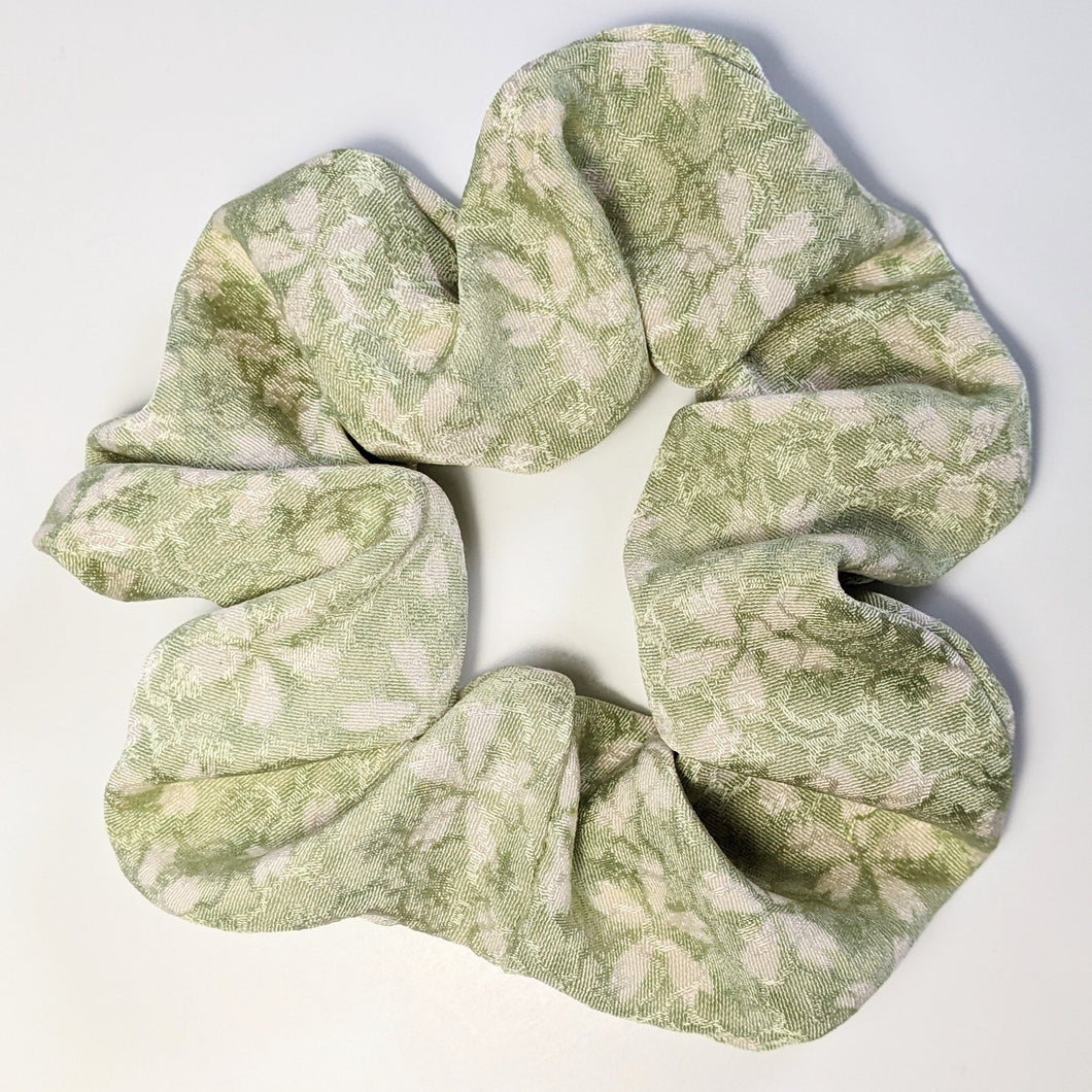 Green Ume and Sakura Silk Scrunchie