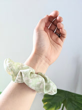 Load image into Gallery viewer, Green Ume and Sakura Silk Scrunchie
