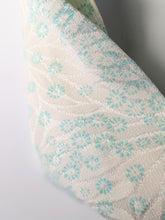 Load image into Gallery viewer, Silk Turban Headband - White with tiffany blue flowers
