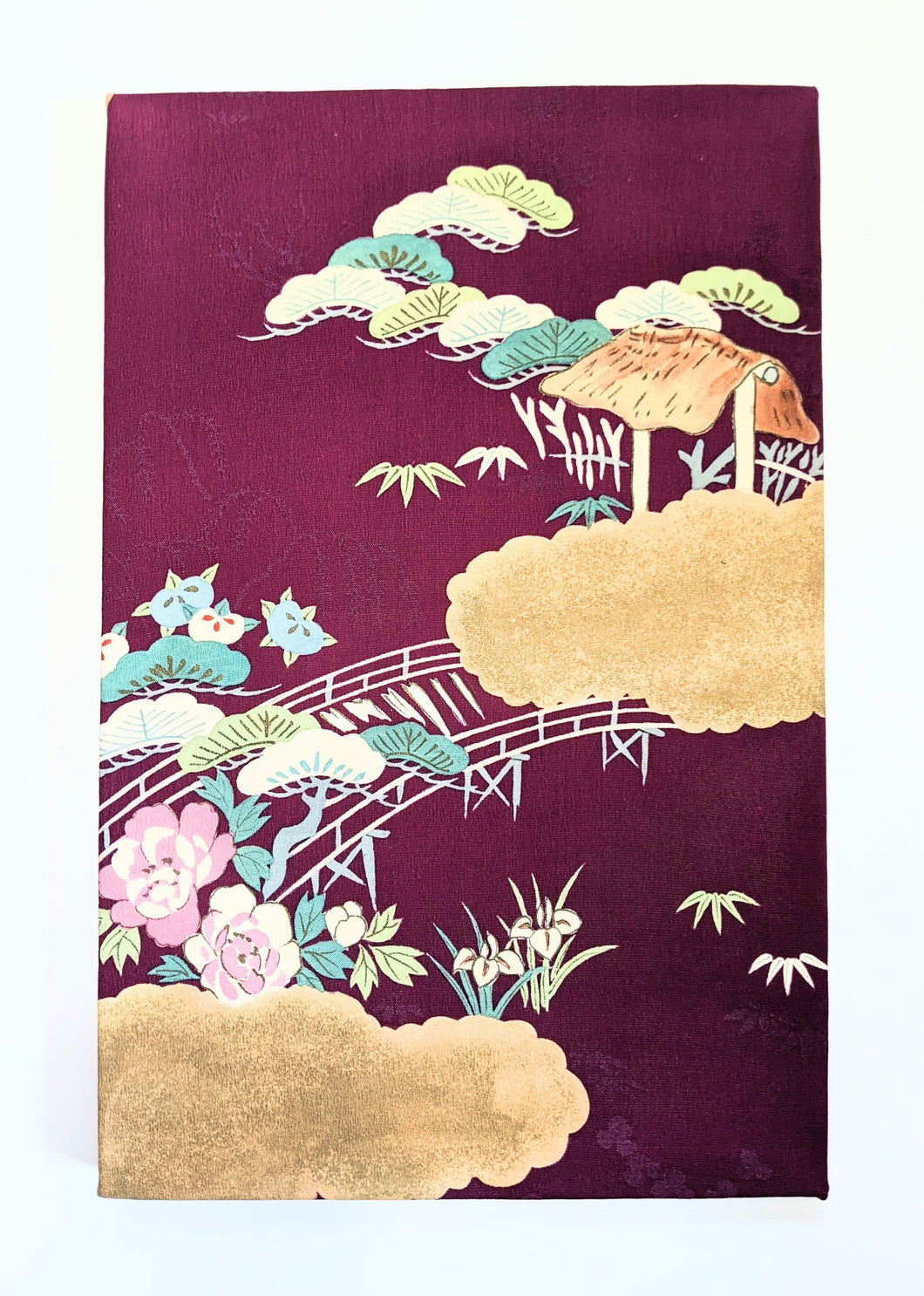 Japanese bridge landscape wall art (red purple)