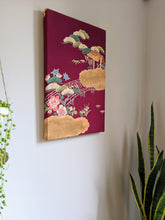 Load image into Gallery viewer, Japanese bridge landscape wall art (red purple)
