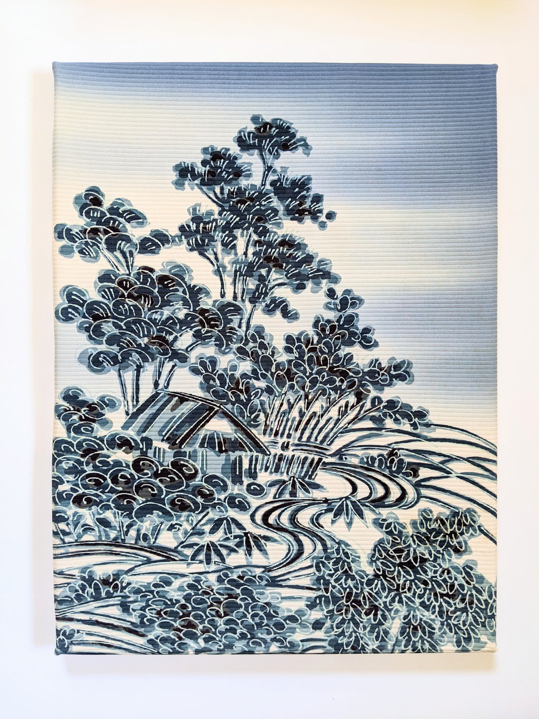 Japanese village landscape wall art (blue)