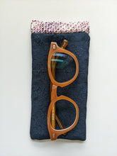 Load image into Gallery viewer, Navy woven floral glasses case
