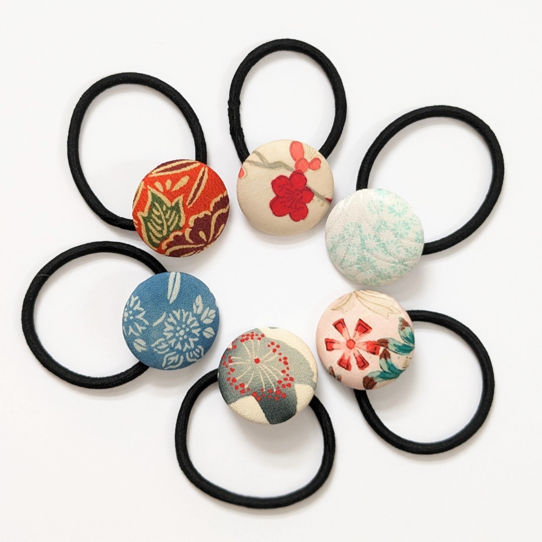 Silk Covered Button hair tie (Flower 6 variations) – WA Modern Creations