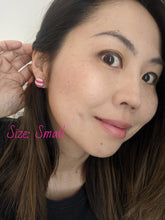 Load image into Gallery viewer, woman wearing pink and white stripe earring
